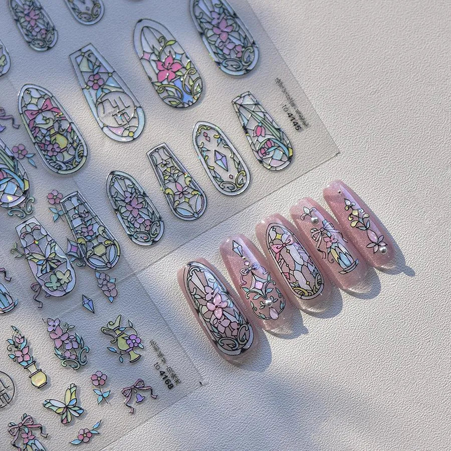 Stained Glass Window Nail Art Stickers Adhesive Embossed Sticker Decals