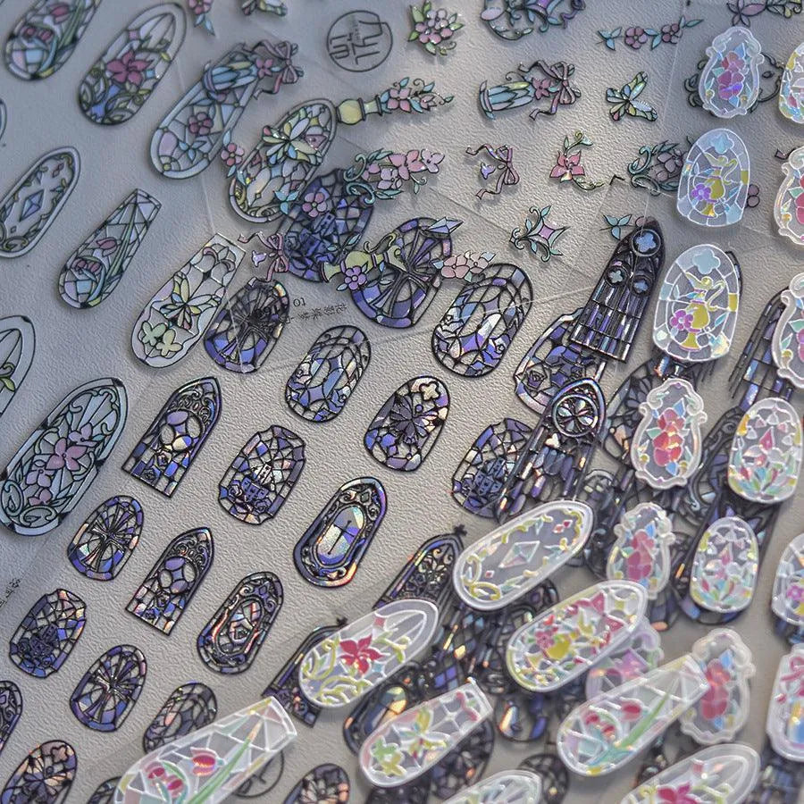 Stained Glass Window Nail Art Stickers Adhesive Embossed Sticker Decals