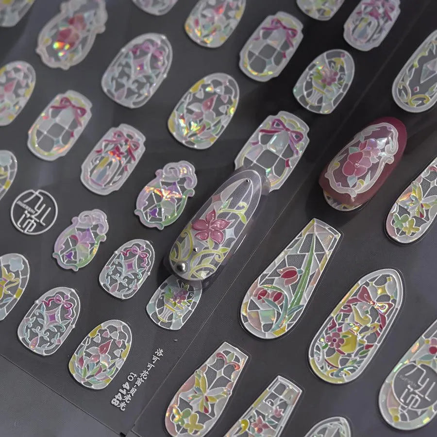Stained Glass Window Nail Art Stickers Adhesive Embossed Sticker Decals