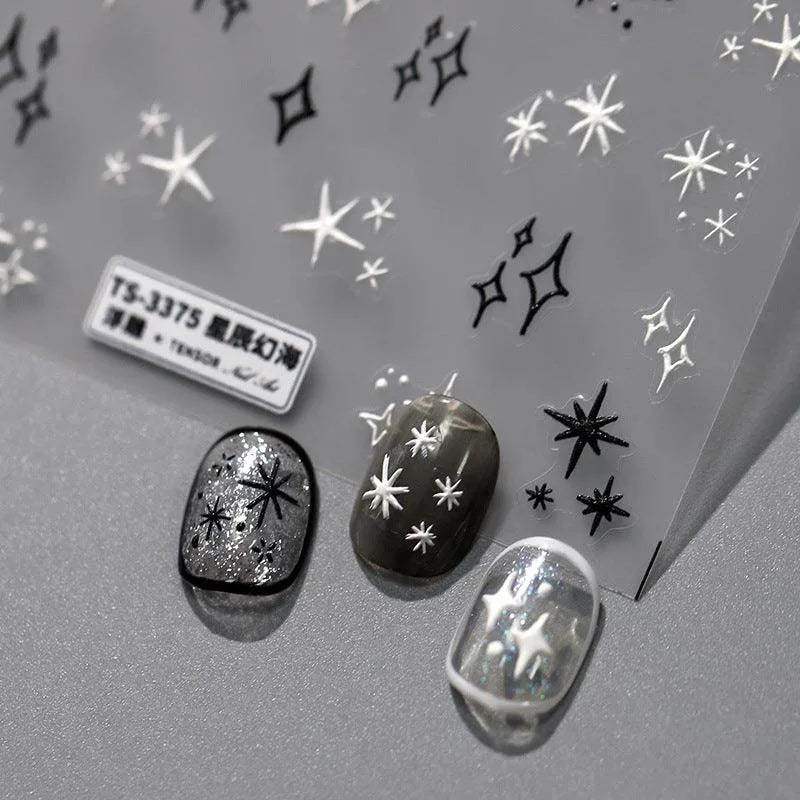 Star Nail Art Stickers Adhesive Slider Black White Stars Sticker Decals TS3374