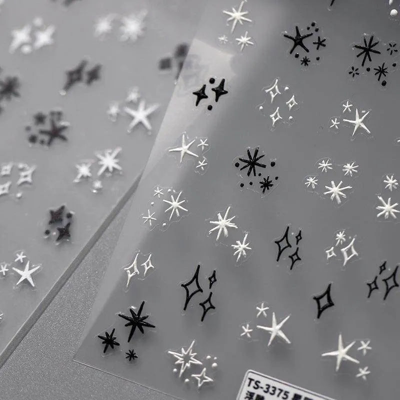 Star Nail Art Stickers Adhesive Slider Black White Stars Sticker Decals TS3374
