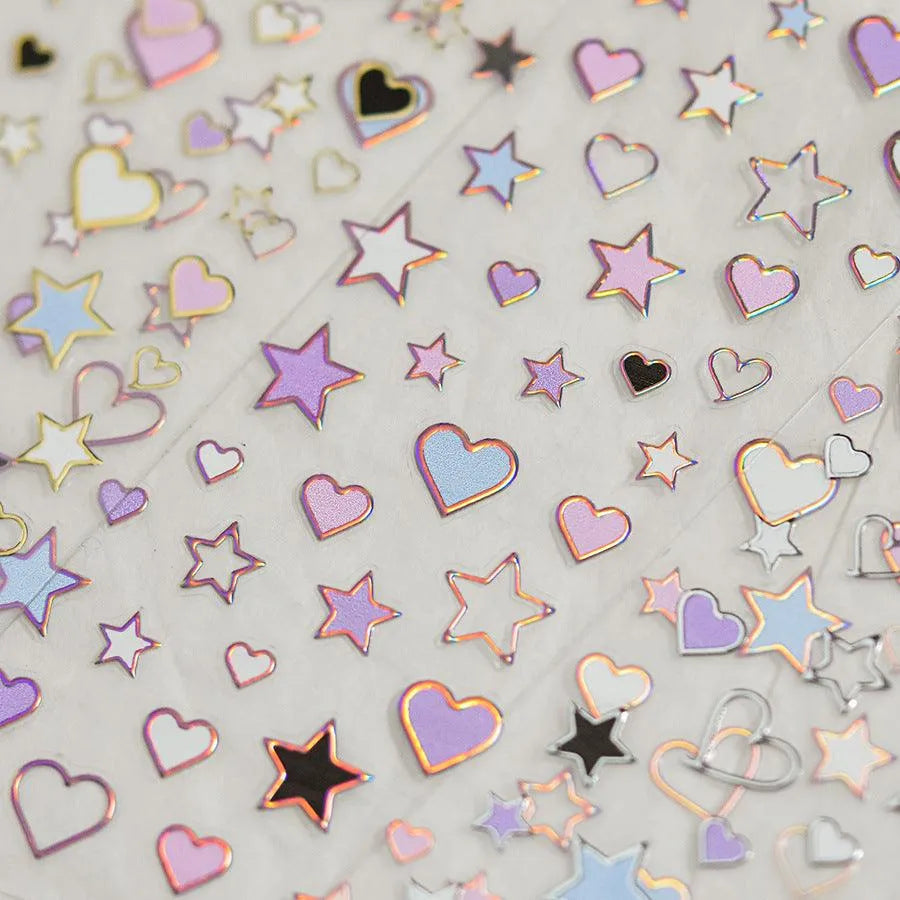 Stars Love Heart Nail Art Stickers Metal Colors Effect Adhesive Embossed Sticker Decals to3833