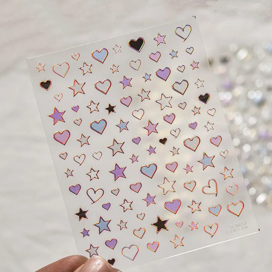 Stars Love Heart Nail Art Stickers Metal Colors Effect Adhesive Embossed Sticker Decals to3833
