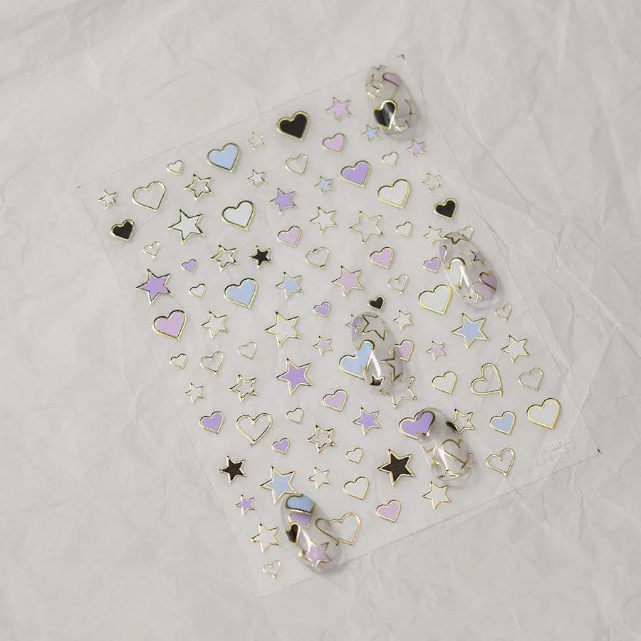 Stars Love Heart Nail Art Stickers Metal Colors Effect Adhesive Embossed Sticker Decals to3833 