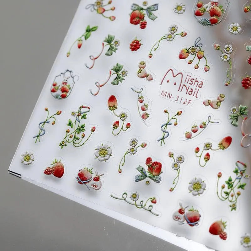 Strawberry Nail Art Stickers Adhesive Slider 3D Strawberry Flower Sticker Decals MN311