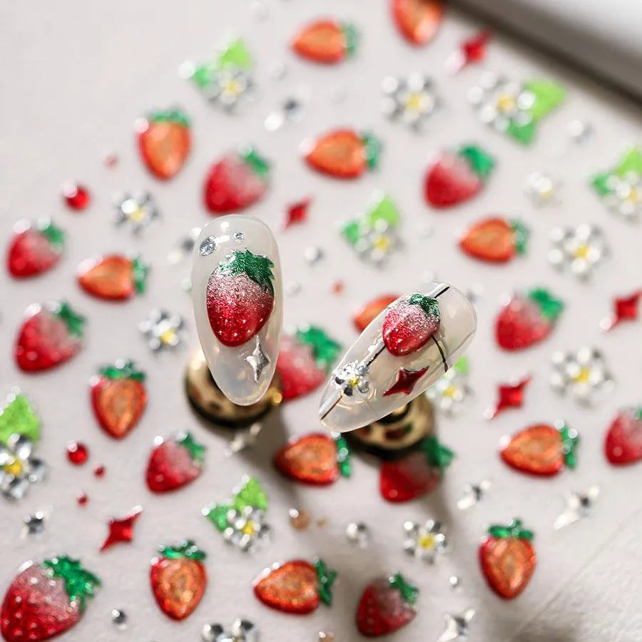 Strawberry Nail Art Stickers Jelly Fruit Adhesive Embossed Sticker Decals M494