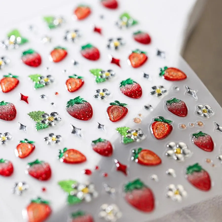 Strawberry Nail Art Stickers Jelly Fruit Adhesive Embossed Sticker Decals M494