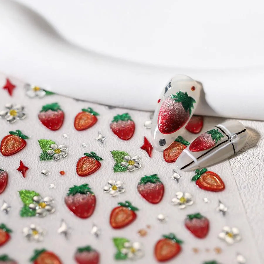 Strawberry Nail Art Stickers Jelly Fruit Adhesive Embossed Sticker Decals M494