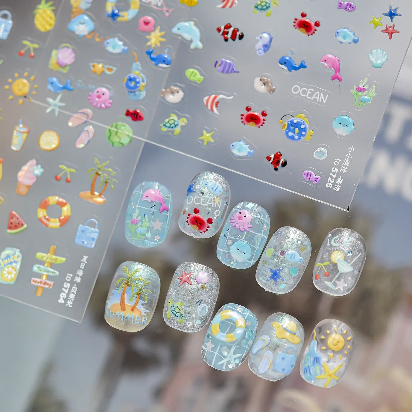 Summer 3D Nail Stickers - Ocean Beach & Fruit Decals 