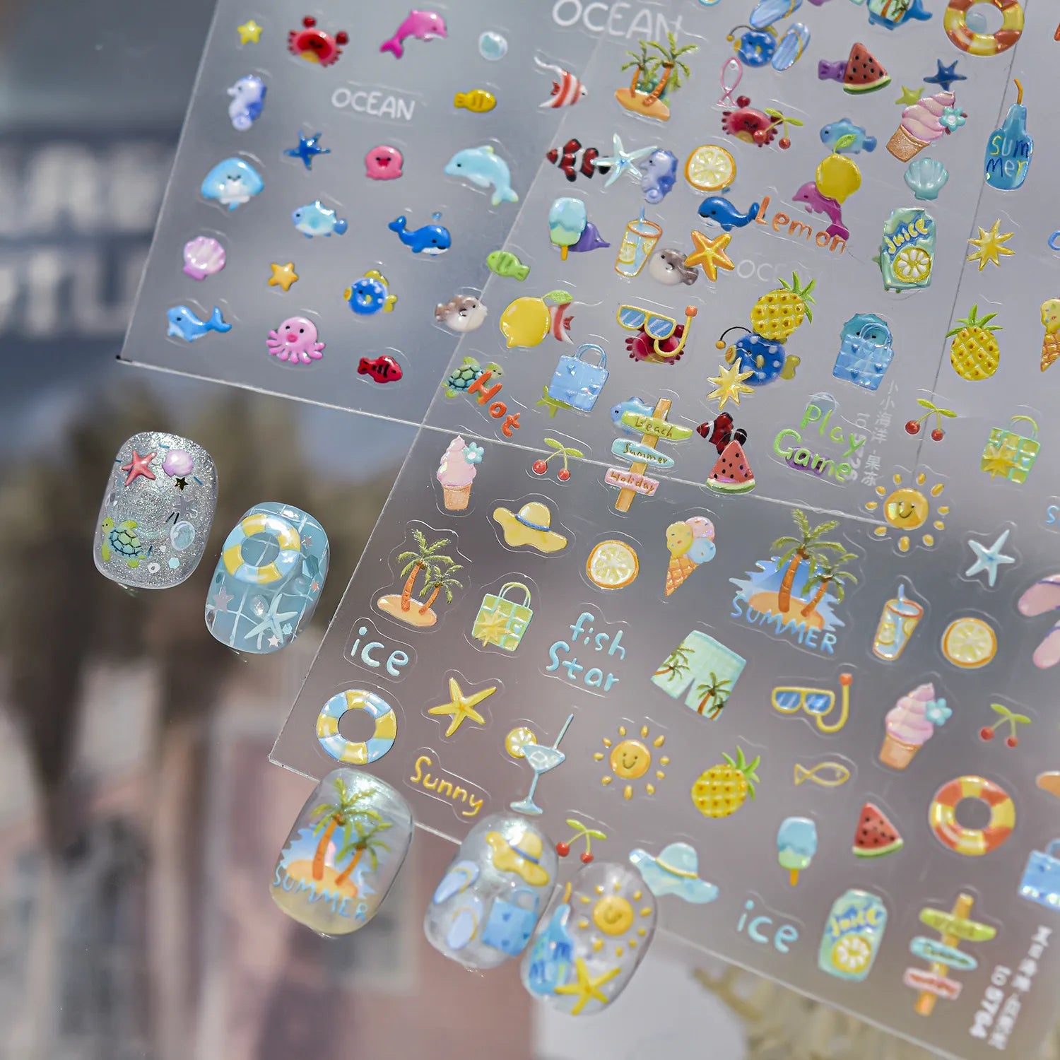 Summer 3D Nail Stickers - Ocean Beach & Fruit Decals 
