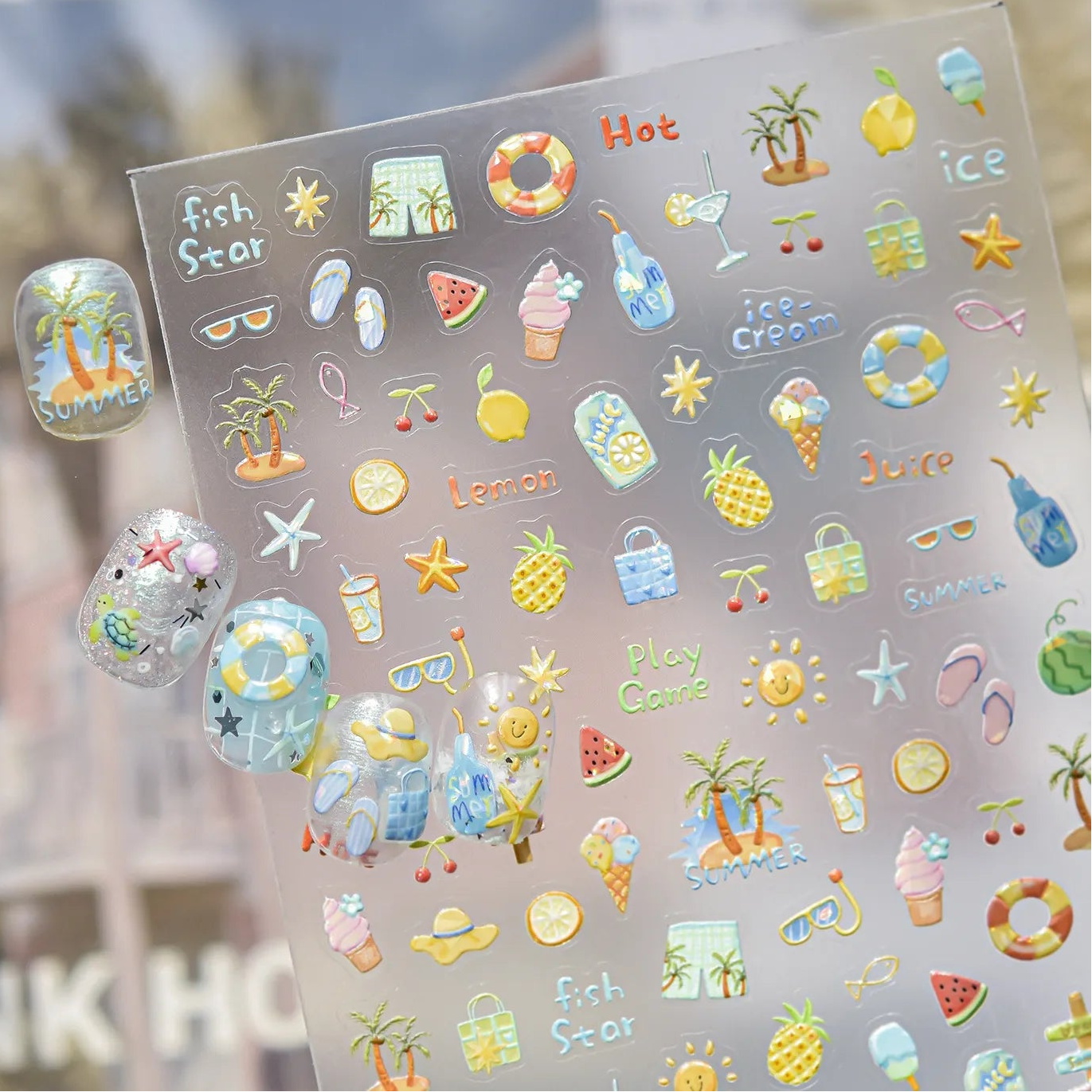 Summer 3D Nail Stickers - Ocean Beach & Fruit Decals 