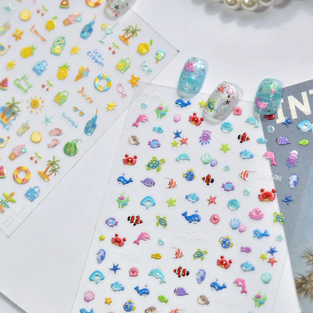 Summer 3D Nail Stickers - Ocean Beach & Fruit Decals 