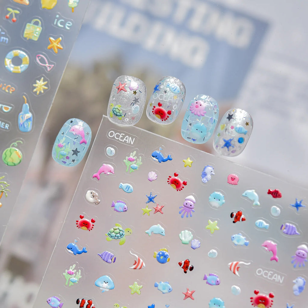 Summer 3D Nail Stickers - Ocean Beach & Fruit Decals 