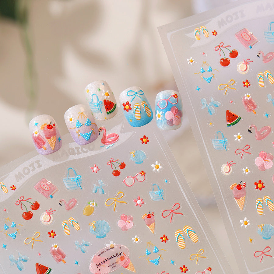 Summer Beach Flamingo Nail Stickers - Cute Mermaidcore Sea Animal Decals 1432