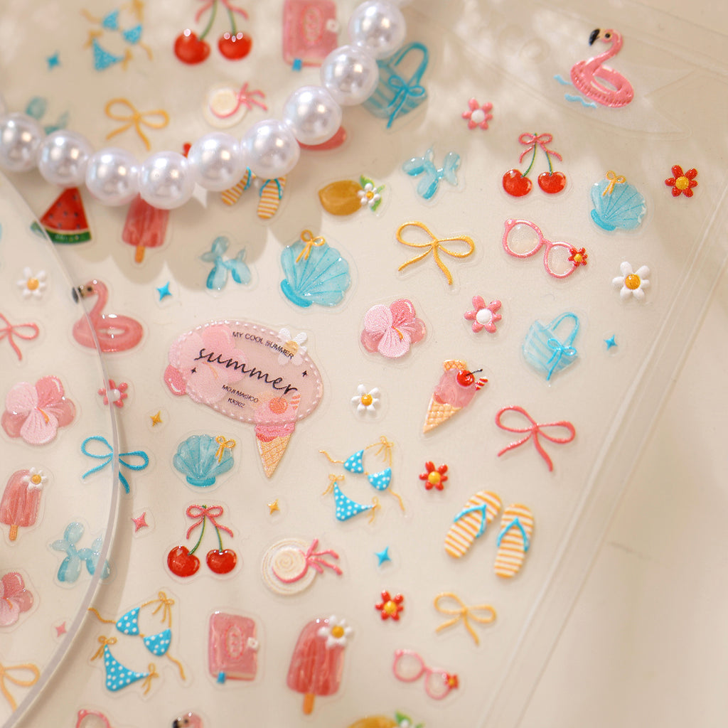 Summer Beach Flamingo Nail Stickers - Cute Mermaidcore Sea Animal Decals