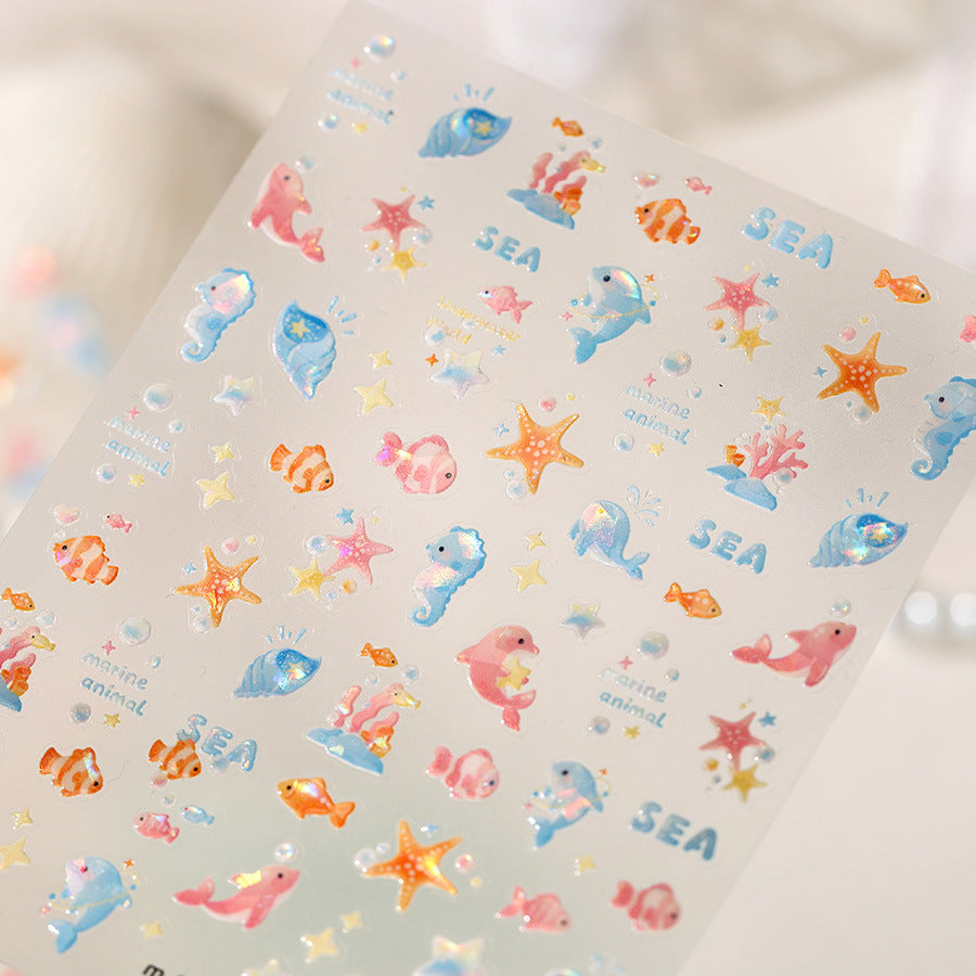 Summer Beach Flamingo Nail Stickers - Cute Mermaidcore Sea Animal Decals