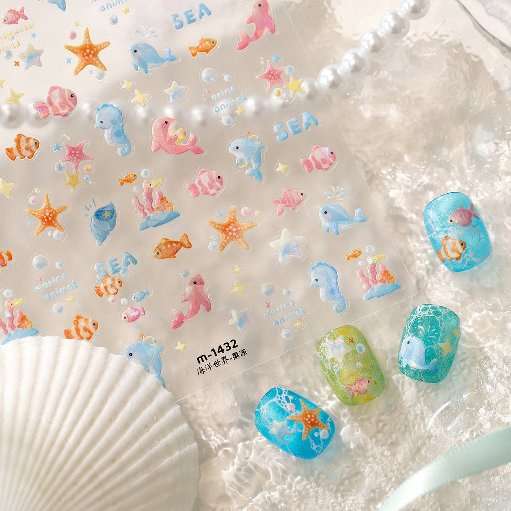 Summer Beach Flamingo Nail Stickers - Cute Mermaidcore Sea Animal Decals