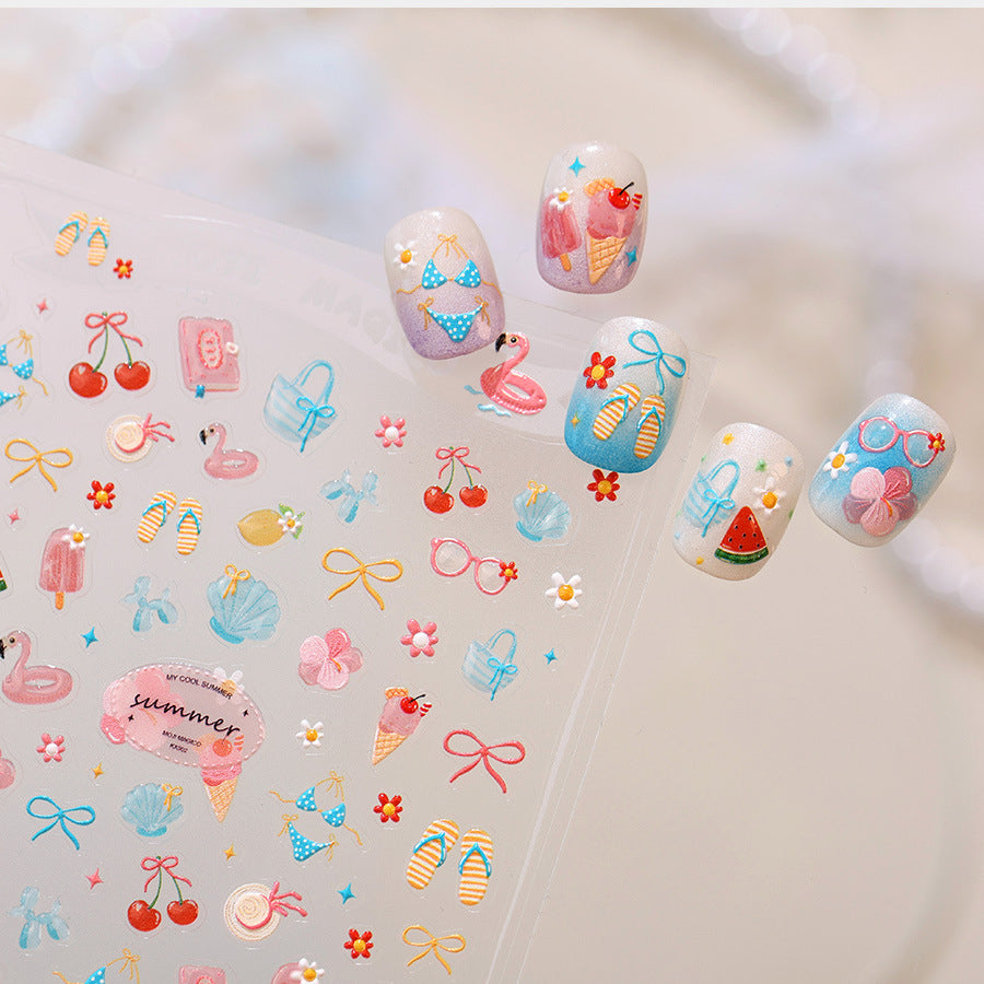 Summer Beach Flamingo Nail Stickers - Cute Mermaidcore Sea Animal Decals