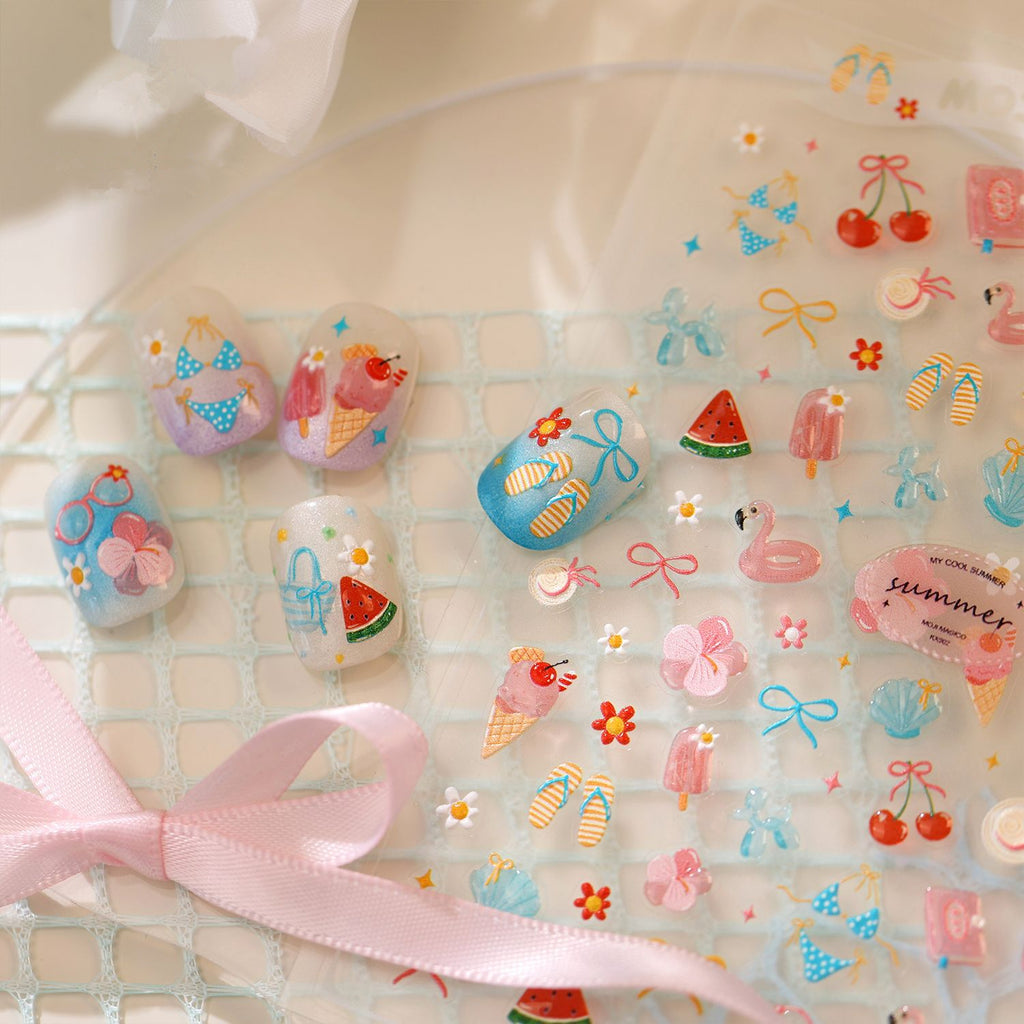 Summer Beach Flamingo Nail Stickers - Cute Mermaidcore Sea Animal Decals