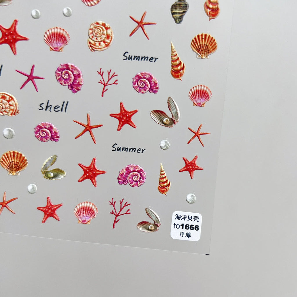 Summer Beach Nail Art Stickers 5D Shell Seahorse Embossed Sticker Decals