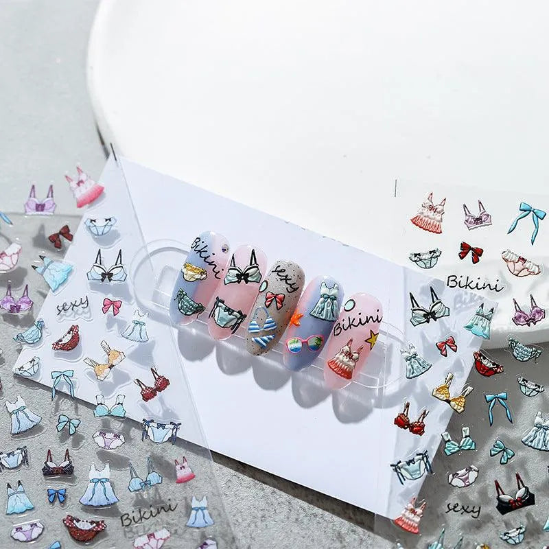 Summer Beach Nail Art Stickers Sexy Bikini Dress Adhesive Sticker Decals TS1448