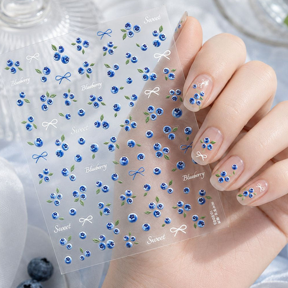 Summer Cherry & Blueberry Jelly Nail Stickers - Fruit & Bows Decals 5901