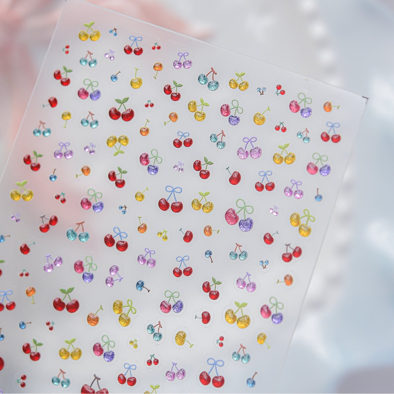 Summer Cherry & Blueberry Jelly Nail Stickers - Fruit & Bows Decals 5901