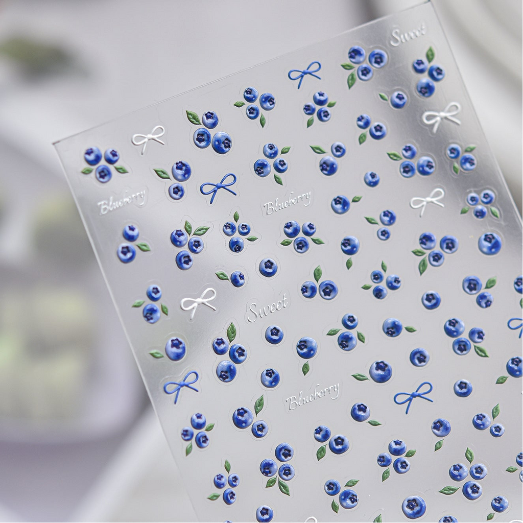 Summer Cherry & Blueberry Jelly Nail Stickers - Fruit & Bows Decals 5901