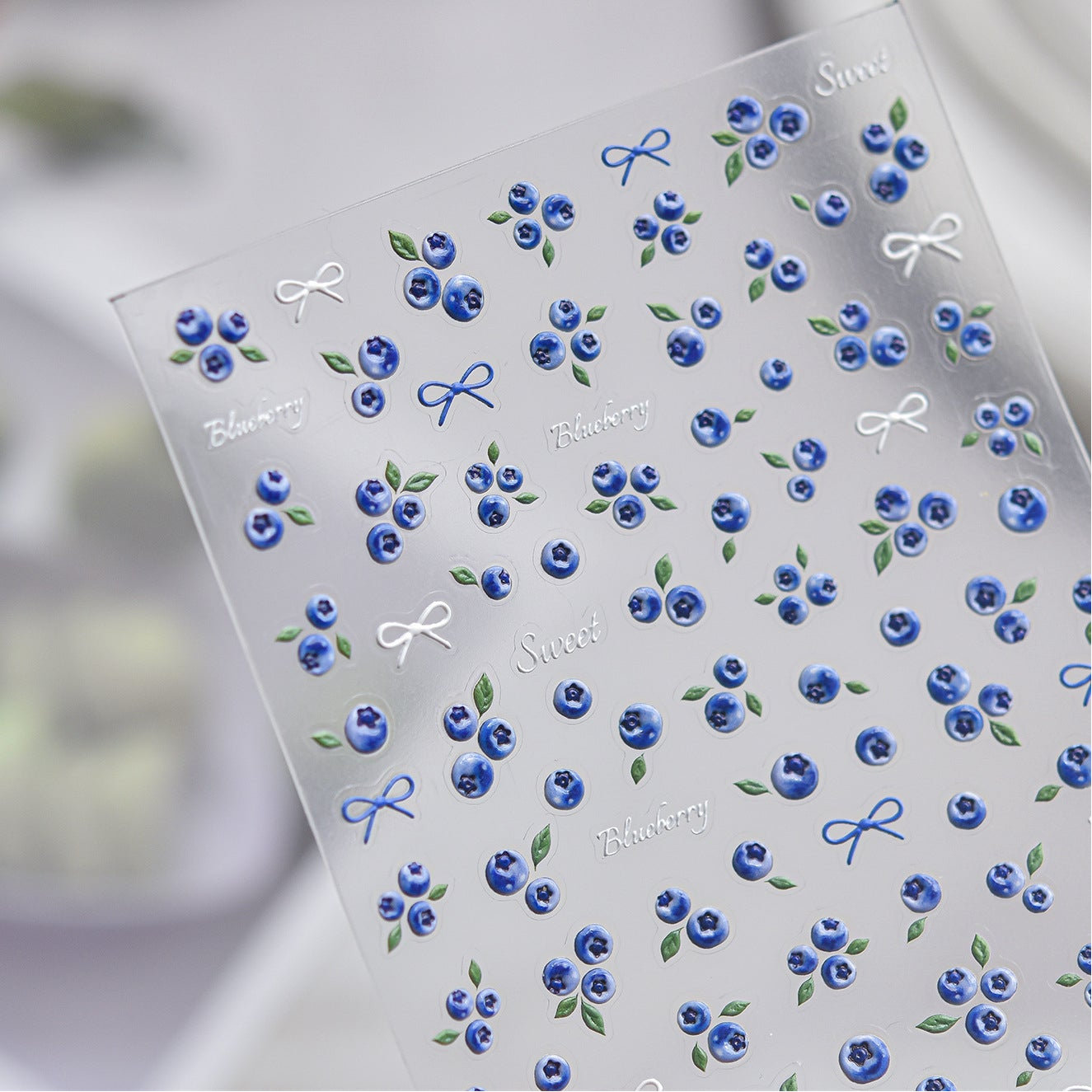 Summer Cherry & Blueberry Jelly Nail Stickers - Fruit & Bows Decals 5901