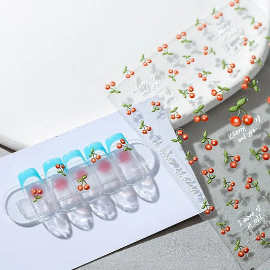 Summer Fruit Cherry Nail Art Stickers Adhesive Slider Sticker Decals KX257