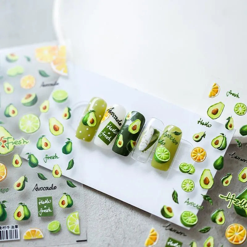 Summer Fruit Nail Art Stickers Adhesive Slider Avocado Lemon Sticker Decals TS1582