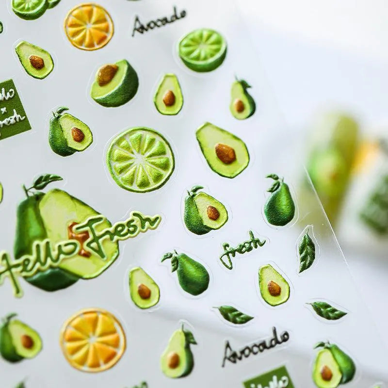 Summer Fruit Nail Art Stickers Adhesive Slider Avocado Lemon Sticker Decals TS1582