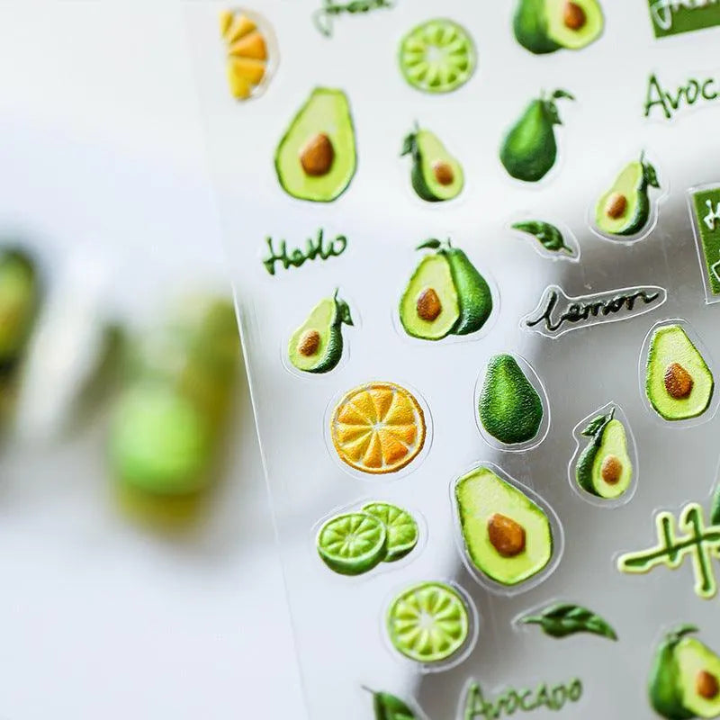 Summer Fruit Nail Art Stickers Adhesive Slider Avocado Lemon Sticker Decals TS1582