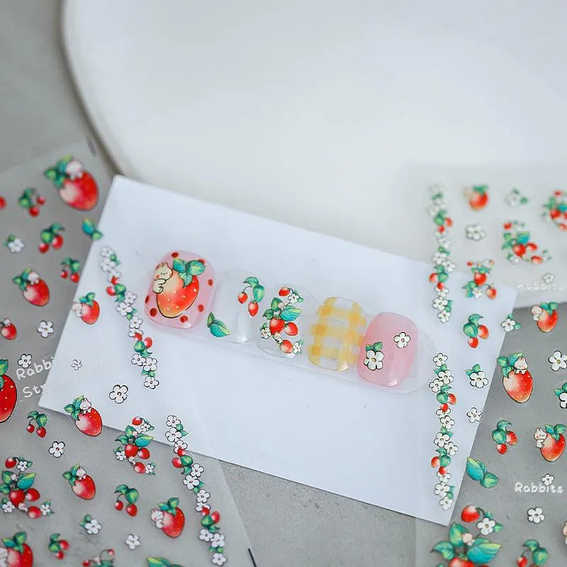 Summer Fruit Nail Art Stickers Adhesive Slider Cute Strawberry Sticker Decals