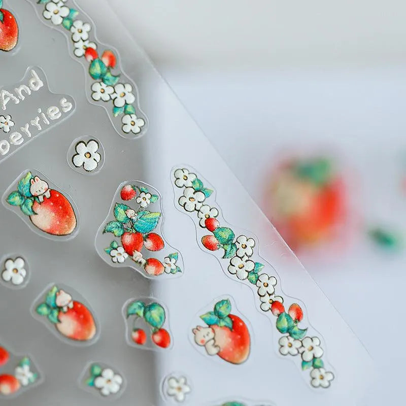 Summer Fruit Nail Art Stickers Adhesive Slider Cute Strawberry Sticker Decals