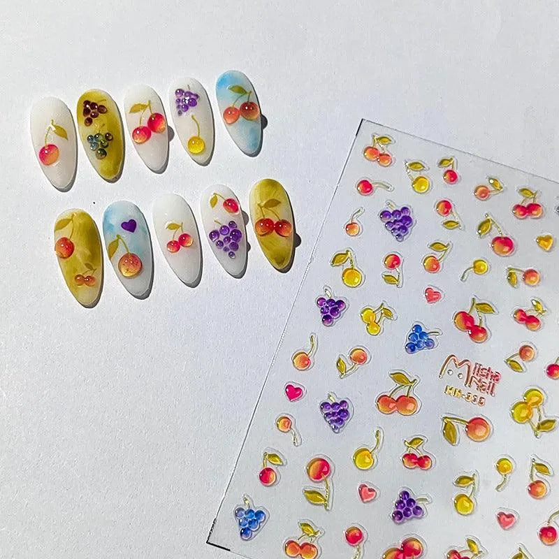 Summer Fruit Nail Art Stickers Adhesive Slider Embossed Jelly Cherry Sticker Decals MN315