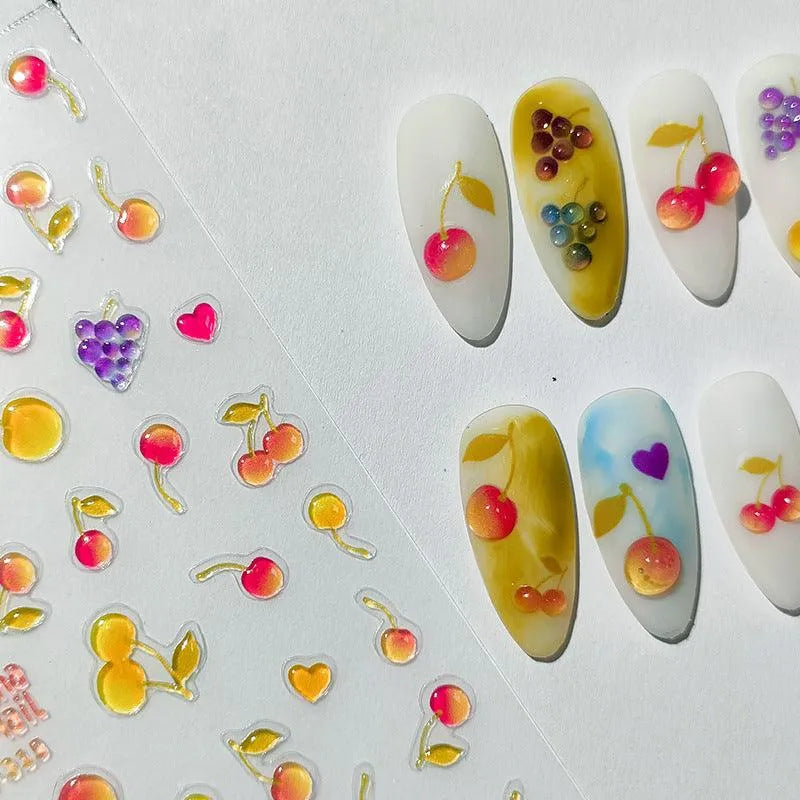 Summer Fruit Nail Art Stickers Adhesive Slider Embossed Jelly Cherry Sticker Decals MN315