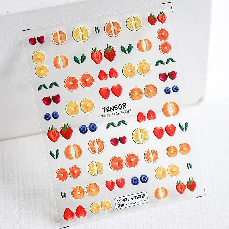Summer Fruits Nail Art Stickers Lemon Fruit Slices Adhesive Embossed Sticker Decals TS433
