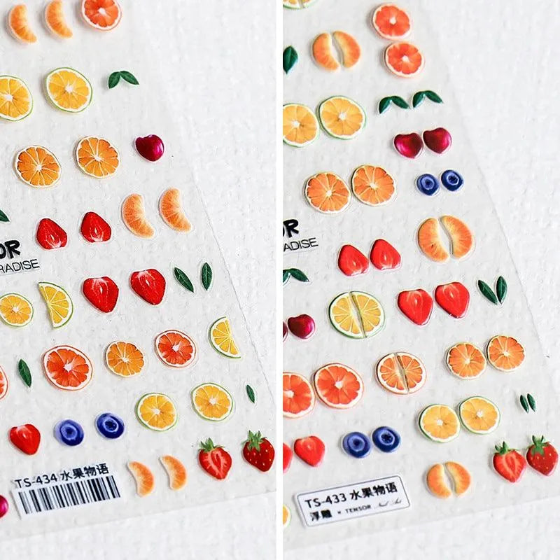 Summer Fruits Nail Art Stickers Lemon Fruit Slices Adhesive Embossed Sticker Decals TS433