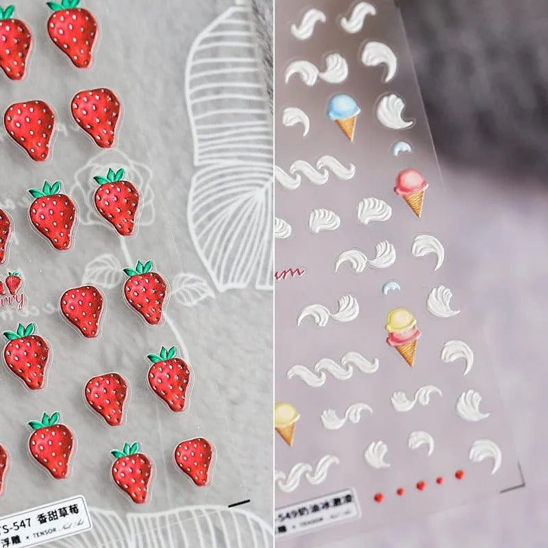 Summer Ice Cream Nail Art Stickers Strawberry Adhesive Sticker Decals TS547