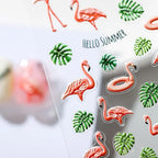 Summer Nail Art Stickers Adhesive Slider Tropical Plants Flamingo Sticker Decals 