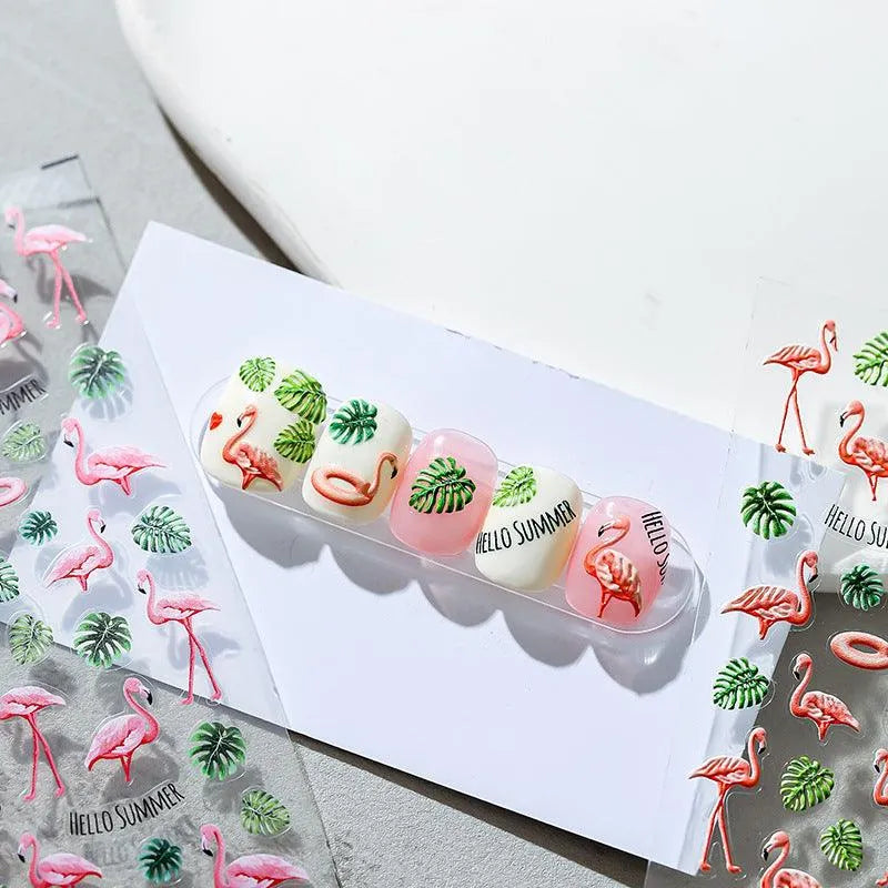 Summer Nail Art Stickers Adhesive Slider Tropical Plants Flamingo Sticker Decals 
