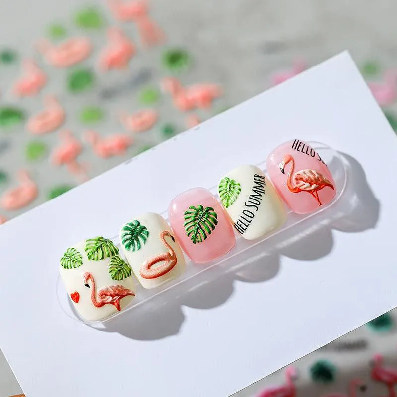 Summer Nail Art Stickers Adhesive Slider Tropical Plants Flamingo Sticker Decals 
