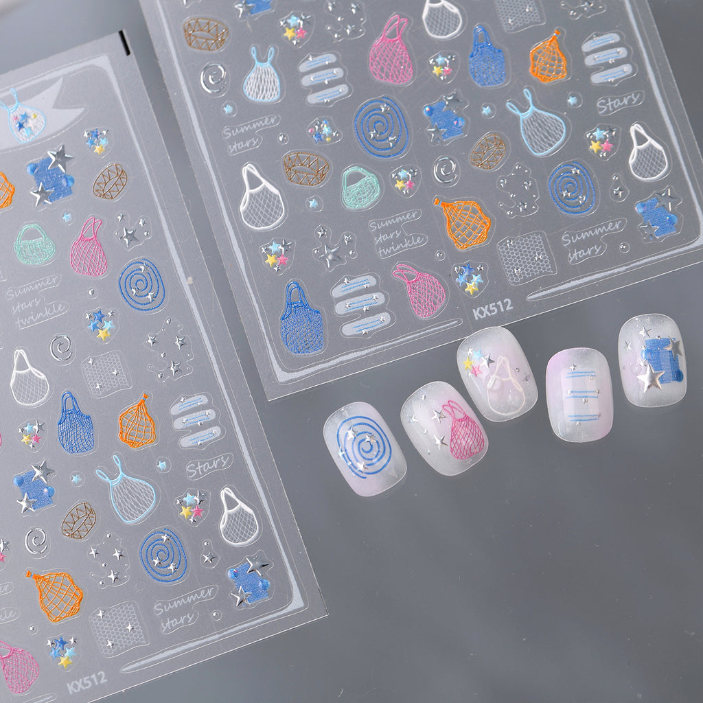Summer Net Bags & Stars 3D Y2K Nail Stickers 512