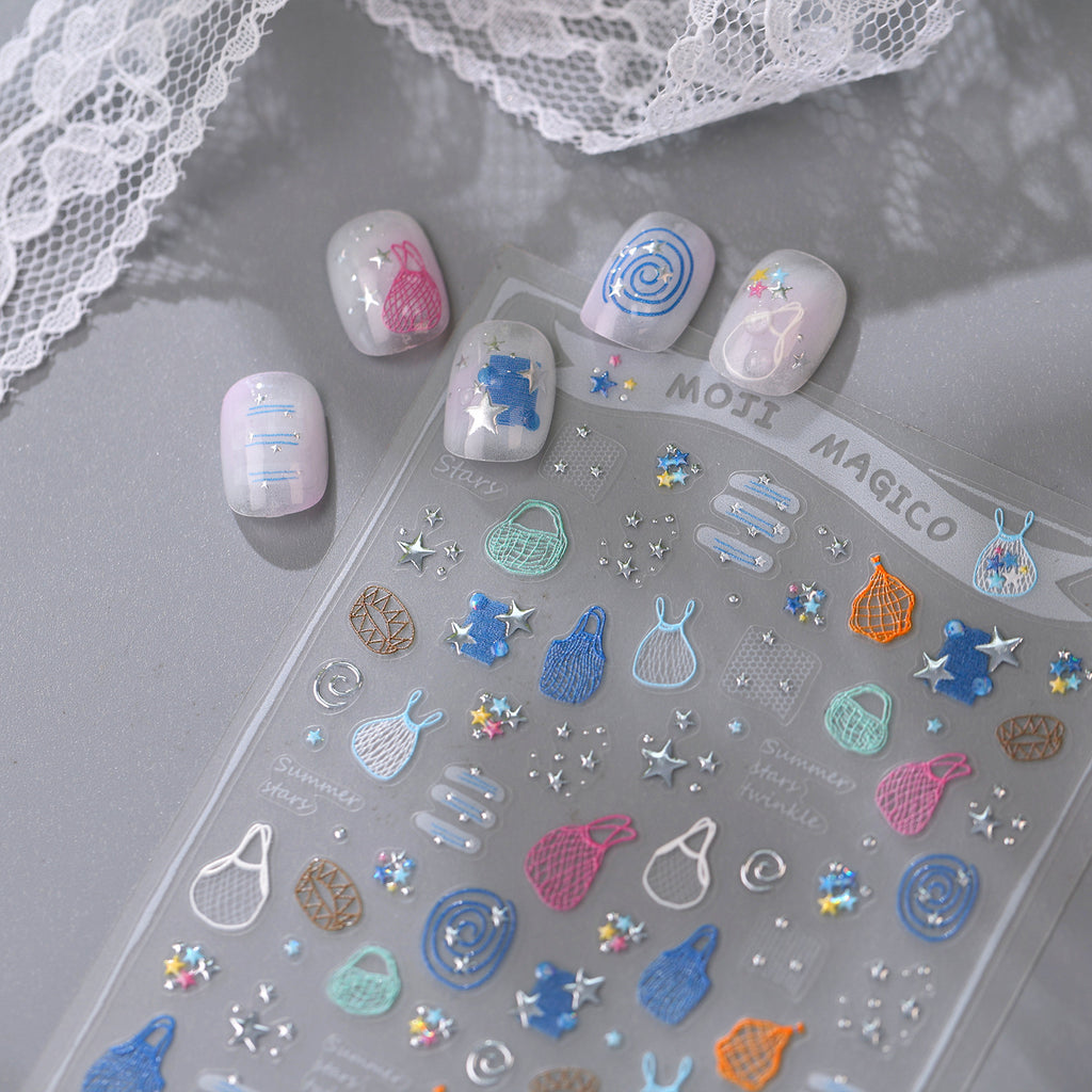 Summer Net Bags & Stars 3D Y2K Nail Stickers