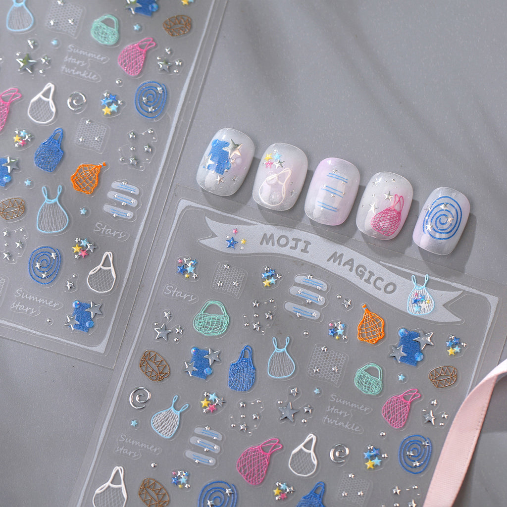 Summer Net Bags & Stars 3D Y2K Nail Stickers