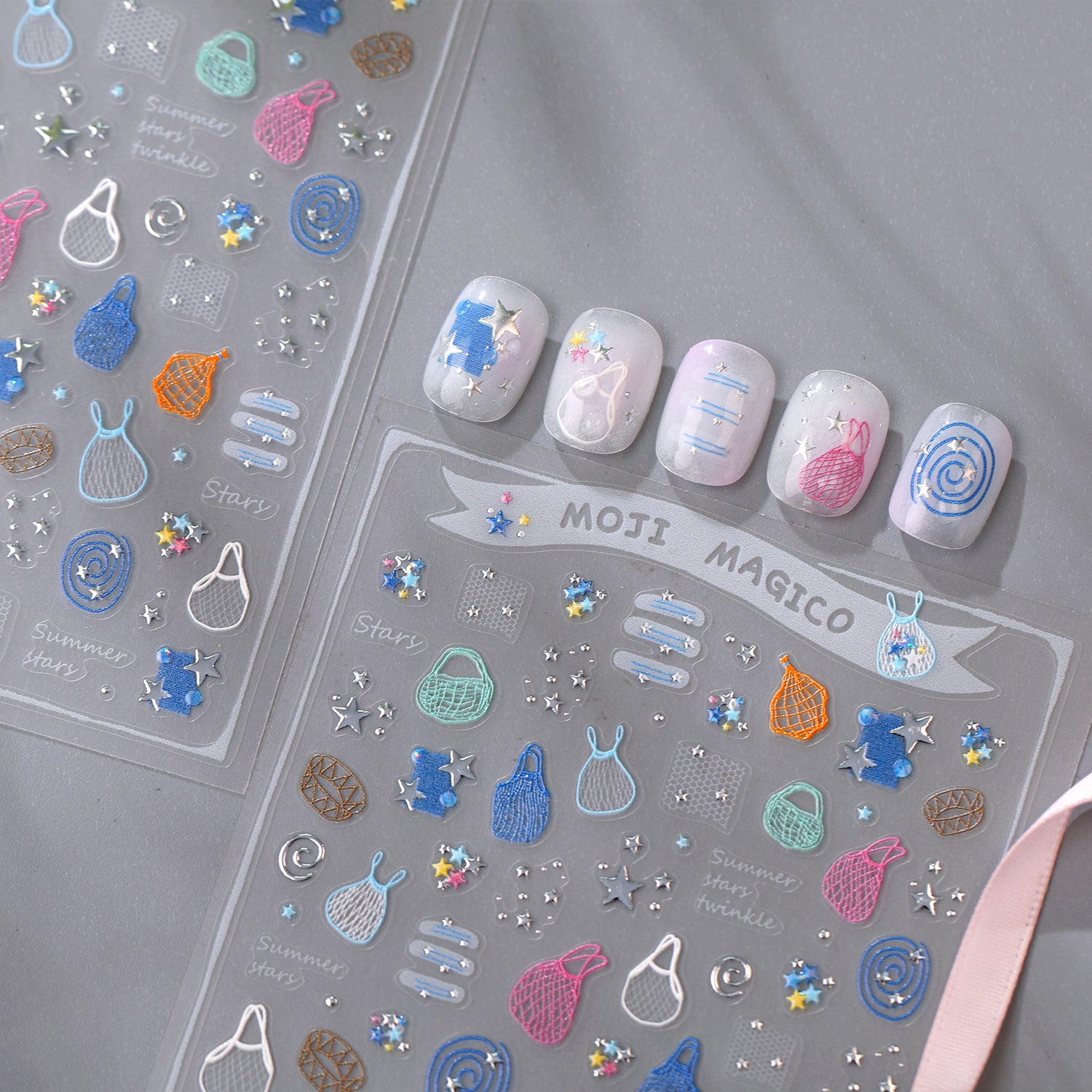 Summer Net Bags & Stars 3D Y2K Nail Stickers