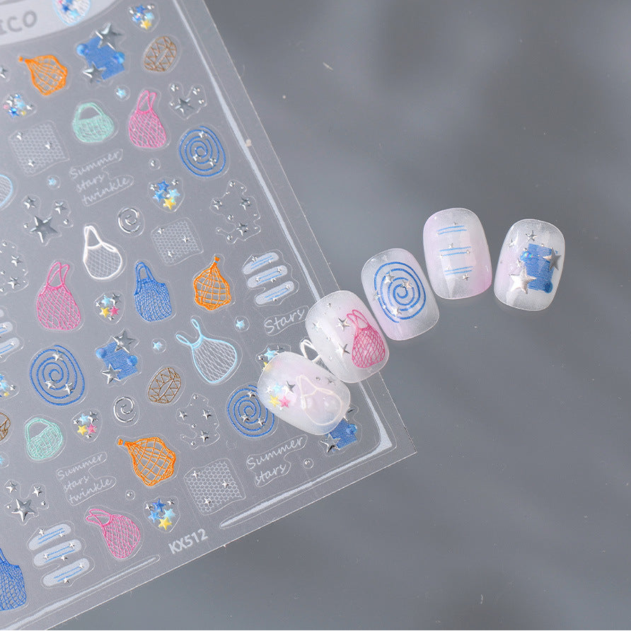 Summer Net Bags & Stars 3D Y2K Nail Stickers