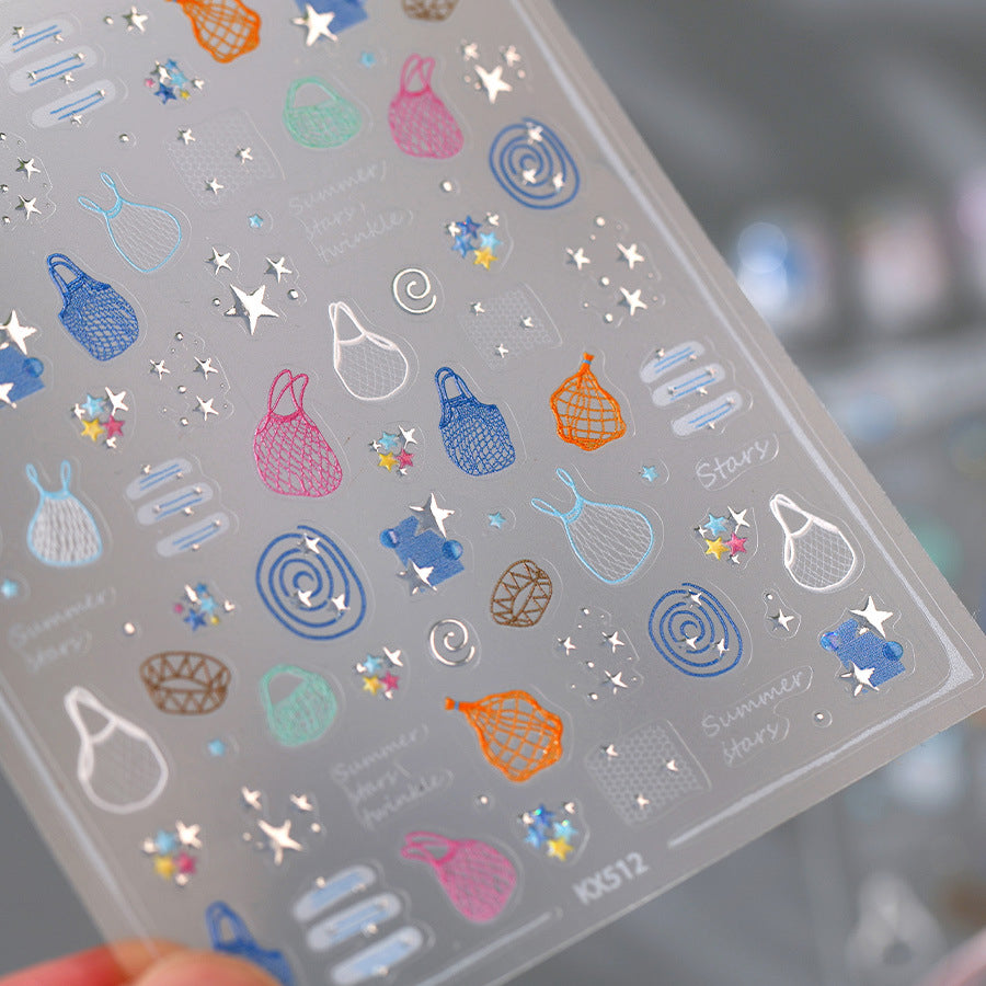 Summer Net Bags & Stars 3D Y2K Nail Stickers