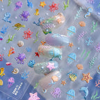Summer Ocean Life Nail Art Stickers Adhesive Marine Starfish Embossed Sticker Decals to4091